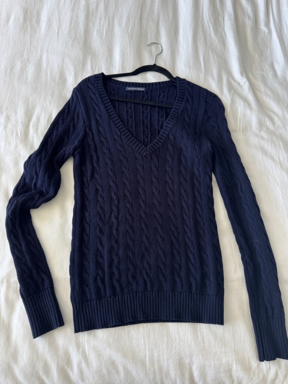 Brandy Melville Navy Cable Knit V-Neck Sweater